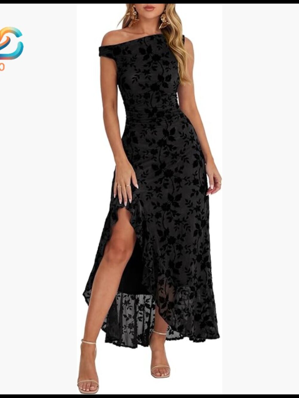 Slim Fit Maxi Dress with Off Shoulder Ruched Waist High Slit Formal